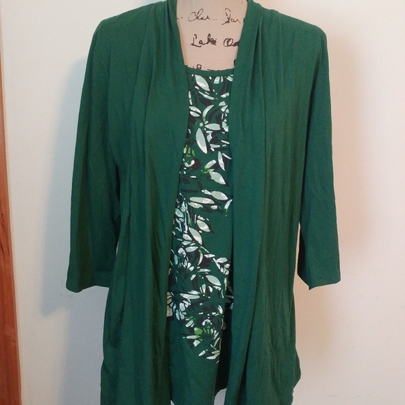 BLAIR Tops - WOMENS BLAIR 2-IN-1 GREEN WATERFALL TOP SZ 12/14